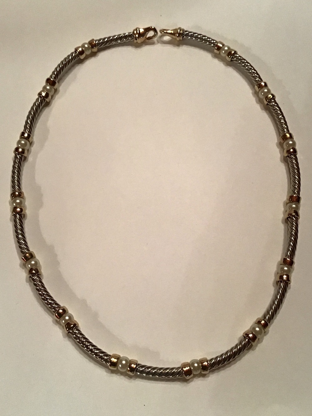 Two-Tone Steel and Gold Pearl-Accented Necklace